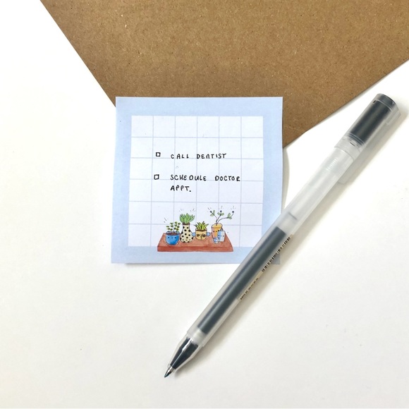 🏷️ handmade bookshelf plant blue grid kawaii sticky notes - Picture 5 of 14